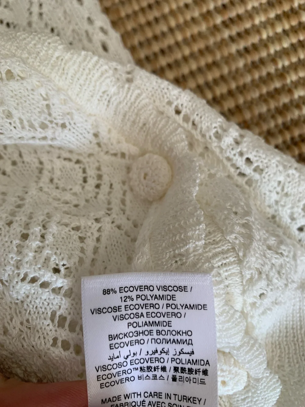 Doen Diane Pointelle Lace Crochet Button Knit Cardigan Sweater Top Ivory White